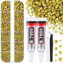 6100Pcs Resin Rhinestones for Crafting with 2Pcs 10ml B7000 Jewelry Glue, 1 Box Flatback Crystals Diamond (Bright Gold) for Bedazzling Crafts DIY Nail ArtNon Hotfix Gems for Clothing Shoes Tumblers