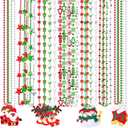 NOVWANG 21Pcs Christmas Necklaces Metallic Bead Red White Green Necklace with Santa Claus Christmas Tree Snowman Elk Snowflake for Memorial Day Party Favors Supplies Decorations, 7 Style