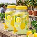 Havawish 2 Pcs 1 Gallon Plastic Beverage Dispenser with Spigot Clear Summer Kitchen Fridge Drink Dispenser for Parties Lemonade Juice Tea Beer Cold Water(Yellow, Circular Column) 