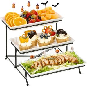 Mfacoy 3 Tier Serving Tray Set, 12" Tiered Serving Trays Platters, Reusable Serving Tray for Party, Collapsible Sturdier Stand with Stable Cross Bars, Serving Platters for Veggie, Fruit, Dessert
