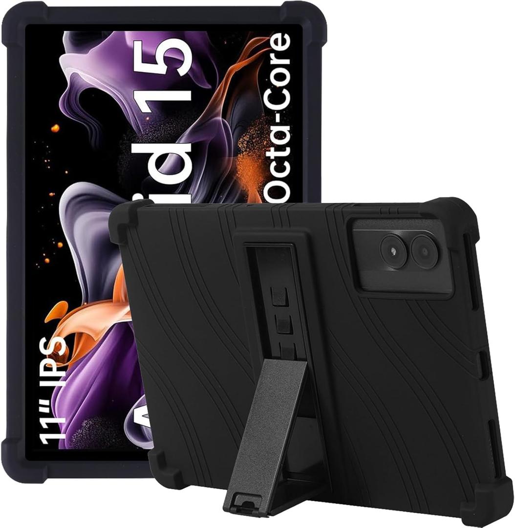 for 11 inch Tablet Case, Soft Silicone Cover Case with Stand for Ulefone Tab A11/AGM Pad P2 T1 T2/Oukitel OT8 OT9 OT11 OT12/HEADWOLF WPad7/Nubia/Blackview/Oscal/UMIDIGI 11'' Tablet, Black