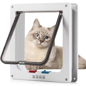 Sailnovo Cat Door Flap X-Large(Outer Size 11" x 9.8"), 4-Way Locking Cat Flap for Interior Exterior Doors, Weatherproof Pet Door for Cat/Doggie (Circumference < 24.8", Weight < 27.54 lb) White