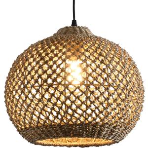 Rattan Pendant Light Fixture,13.79" Boho Rattan Kitchen Island Seagrass Lighting, Hand Woven Coastal Wicker Chandelier,for Farmhouse Dining Room Entryway Foyer 1-Light