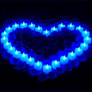 Honoson 1000 Pieces Artificial Rose Petals with 24 Pcs Flameless Heart Shaped LED Tealights Candles Special Romantic Night Decorations for Proposal Wedding Anniversary Table Decor(Blue)