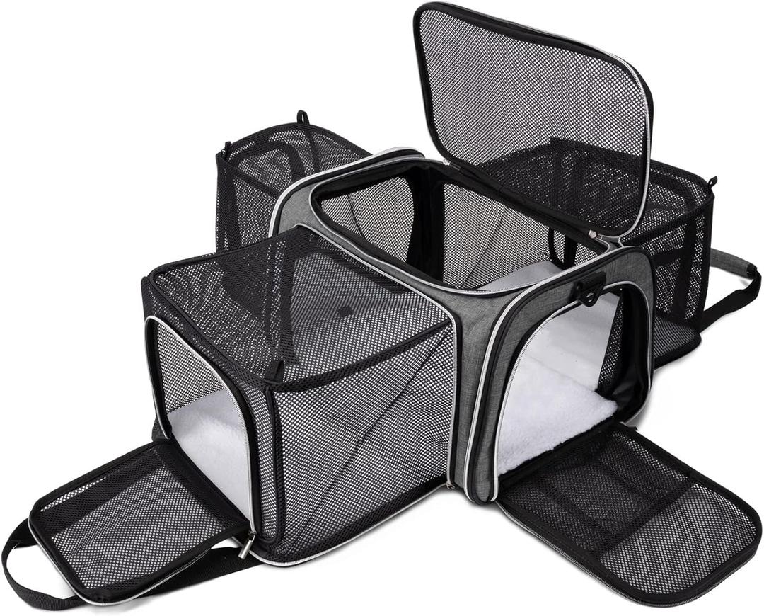 BAGLHER Cat Carrier Bag,Airline Approved Pet Carrier Soft Side Pet Travel 5 Sides Open Doors 3 Sides Expandable Foldable Dog Carrier with Fleece Pad (Grey)