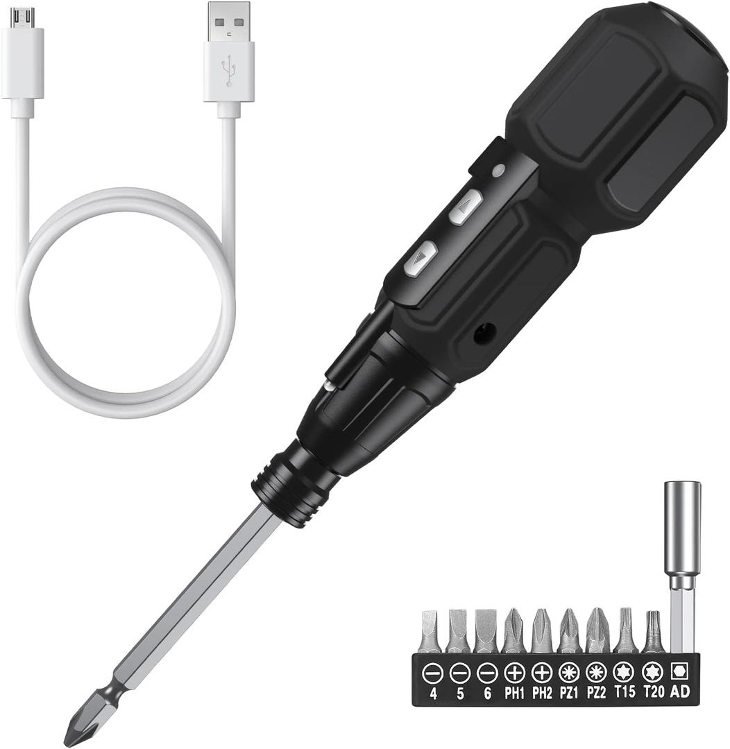 ORIA Electric Screwdriver Cordless, 12 in 1 Rechargeable Electric Screwdriver Set with 10 Bits and 1/4 inch Bit Holder, Power Repair Tool Kit with LED Lights, Charging Cable, for Phones,Toys, PC (Black)