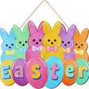 11.8inch Wooden Bunny Easter Door Wreath Wood Bunny Hanging Sign Decoration Spring Easter Eggs Wooden Wreath for Front Door Sign Home Farmhouse Party Indoor Outdoor Porch Wall Decor