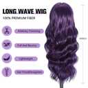 Purple Wigs with Bangs Long curly wavy Wig for Women Long Purple Wavy Wig Wear and Go Natural Synthetic Wigs for Daily Party Use 26IN