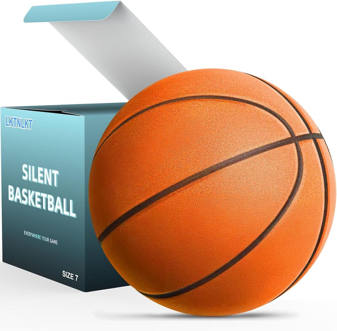 Silent Basketball Size 7 (29.5")  Grooved Airless Foam Indoor Basketball for Quiet Dribbling and Indoor Training, Pro PU Material  Achieve Real Feel Higher Bounce Quieter (Orange)