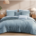 Monbix Queen Comforter Set - 7 Pieces Dusty Blue Prewashed Bed in a Bag Queen Bedding Sets with Comforters, All Seasons Ultra Soft Comforter Bed Set with Sheets,Pillowcases & Shams