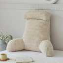 WERDIM Reading Pillow with Detachable Neck Roll, Large Back Pillow for Sitting Up in Bed Couch, Adult Bed Rest Pillow with Arms for Reading/Watching TV/Gaming, Beige