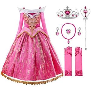 JerrisApparel Girls Pink Princess Costume Halloween Cosplay Party Dress up, Size 100