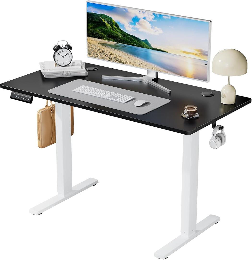 SMUG Standing Desk, 48x24 Inch Ergonomic Adjustable Height Electric Sit Stand Up Down Computer Table with Whole-Piece Desktop Board, Computer Workstation for Home Office, White(2 Packages)