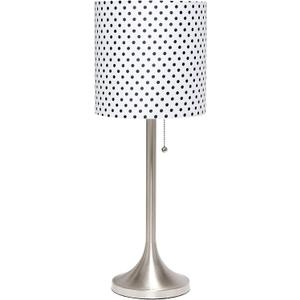 Simple Designs LT1076-BND Tapered Fabric Drum Shade Table Lamp, Brushed Nickel and Polka Dot
