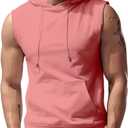 Amussiar Men's Workout Hooded Tank Tops Sleeveless Gym Training Hoodies Bodybuilding Muscle Cut Off T Shirt (Medium, Pink)
