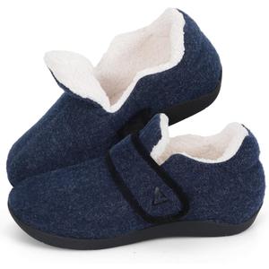 V.Step Orthopedic Slipper with Arch Support for Women MenWide Slip on House Shoes for Plantar Fasciitis Pain Relief Adjustable Strap Slipper with Indoor Outdoor Soft Velvety Cotton Lining Moccasin (Blue)