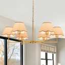 6-Light Boho Rattan Chandelier 39 Rattan Pendant Light with Hand-Woven Shade Adjustable Height Vintage Dining Room Chandelier for Kitchen Island Living Room Bedroom Foyer E26 Base (Gold)