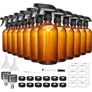 16oz Amber Glass Spray Bottles,Glass Spray Bottles for Cleaning,spray Bottle for Hair,Amber glass Spray Bottle for Window cleaner, plants, aromatherapy, facial hydration, hair care, flowers 12pcs