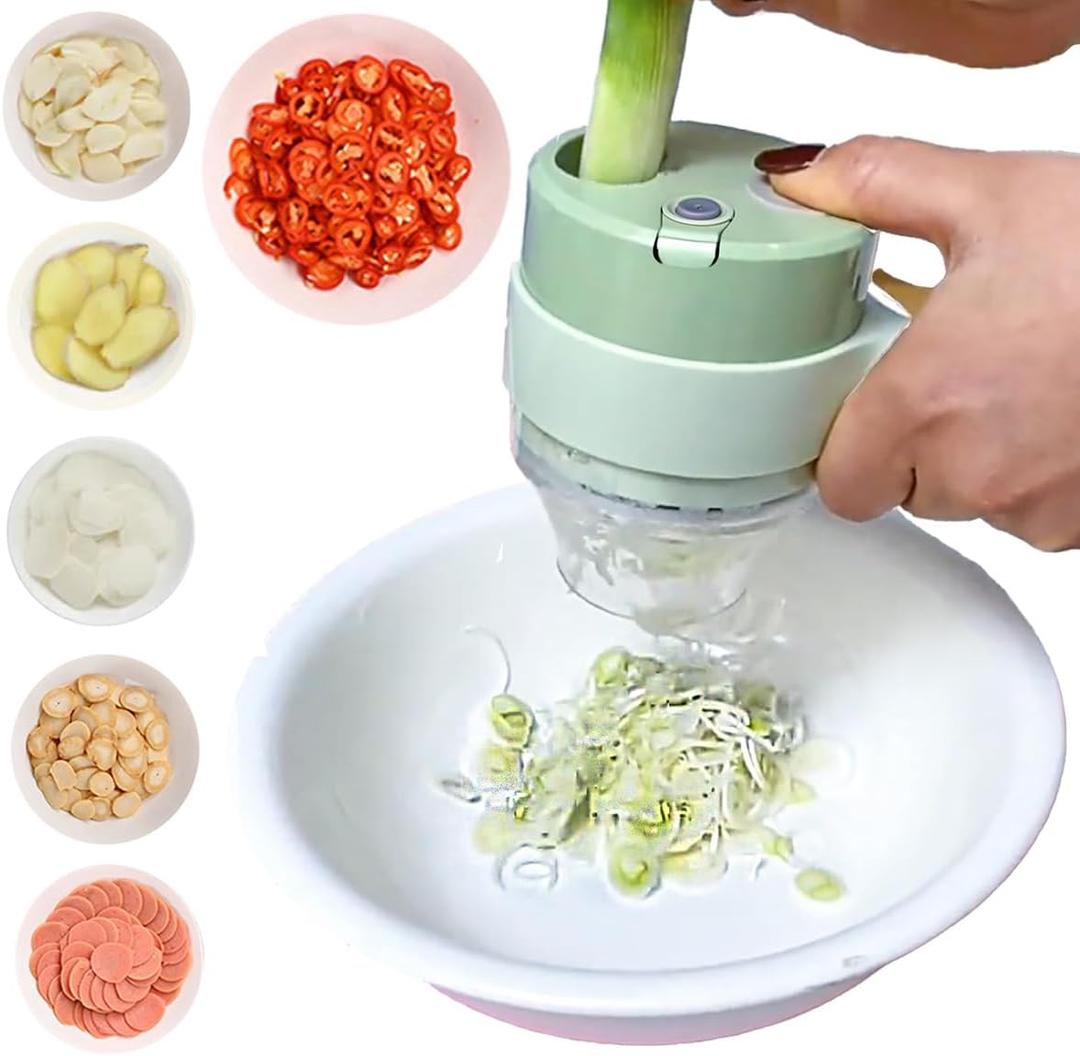 Vegetable Condiment Chopper Chilli Pepper USB Choppers Onion Choppers Peanut Garlic Shrimp Choppers Handheld Portable Small Food Slicer (Green)