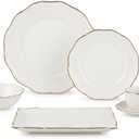 32-Piece Porcelain Dinnerware Set for 6, White Tableware Set with Gold Rim, Embossed Floral Design, Dinner Plates, Salad Plates, Bowls & Cups for Everyday Dining, Kitchen, Home & Housewarming Gift