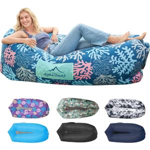 AlphaBeing Inflatable Lounger Air Sofa, Portable Inflatable Couch Mesh Hollow Air Hammock Anti Leakage Air Chair for Outdoor Camping Beach Traveling (Coral Navy)
