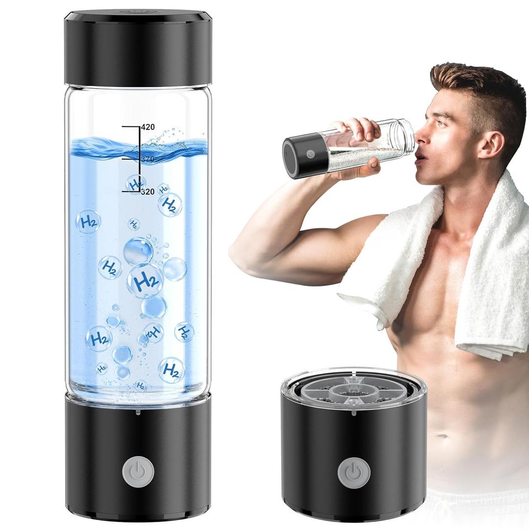 Hydrogen Water Bottle, 3Min 2200PPB Rapid Hydrogen Water Generator -SPE PEM Tech, 14OZ Portable Hydro Water Machine, Health Care Gifts for Husband, Wife, Family, Friends, Travel (Black)