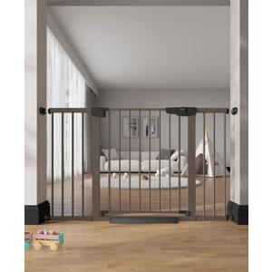 Cumbor 29.7–51.5" Extra Wide Baby Gate for Stairs, Pressure-Mounted Dog Gates for Doorways & Hallways, Auto-Close Walk-Through, No-Trip Design, Child Proof Safety, Dog/Pet Gate for Indoor Use, Brown