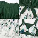 AWIBMK Mommy and Me Matching Dresses Leopard Ruffled Midi Dress Summer Solid Color Stripe Mom Daughter Matching Outfits (Green) Medium