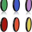 6pcs Round Full Color Lens Filter Set Red Orange Yellow Green Blue Purple+ 6 Pockets Filter Pouch+3 Lens Cleaning Tool (55mm)