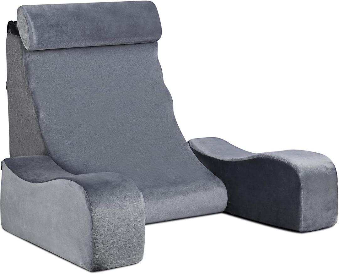 SofGlowly Reading Pillow for Sitting in Bed Adult, Back Support Pillow for Bed Sitting up with Arm Rest,Bed Rest Pillows for Watching TV/Reading/Gaming/Resting in Beds, Couch or Floor, Medium 19" Gray