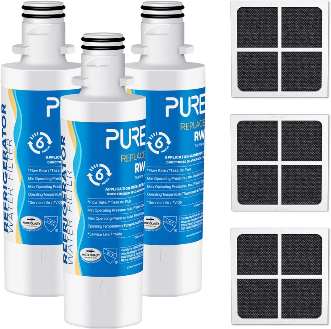 PUREPLUS ADQ747935 Replacement for LG LT1000P LT1000 Kenmore Elite 9980 LT1000PC, MDJ64844601 ADQ74793501, LMXS28626S, LFXS26973S, LT120F Refrigerator Water and Air Filter,3Pack, Model: RWF4700AC