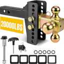 Adjustable Trailer Hitch - Drop Hitch - Tow Hitch with 2" Receiver | 6" Drop/Rise Ball Hitches (1-7/8", 2" & 2-5/16") for Trucks, 20,000 LBS GTW, Trailer Hitches with Anti-Theft Pin, Black