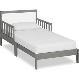 Dream On Me Brookside Toddler Bed, Low Floor Wooden Bed, Side Safety Bed Rails, GREENGUARD Gold & BSA Certified, Non-Toxic Paint Finish, New Zealand Pinewood, Up to 50 lbs - Steel Grey/White