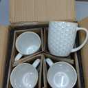 LE TAUCI Coffee Mugs 12 oz, Ceramic Mug Set Set of 4, Embossment Cups for Espresso, Latte, Tea, Cocoa, Cappuccino & Mocha, Dishwasher Oven Microwave Safe - 3.4 inch, Arctic White