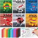 24 Ninja Coloring Book with 24 Stacking Crayons for Kid Mini Drawing Book Bulk Party Favor for Valentines Day Party Supplies Goodie Bag Stuffer Carnival Prize Classroom Gift