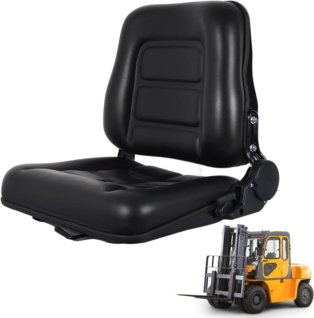Universal Forklift & Tractor Seat with Adjustable Backrest Angle, Sliding Rail, Heavy-Duty Replacement Seat for Tractor, Excavator, Skid Steer, Backhoe, Dozer, Telehandler