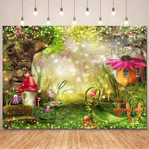Enchanted Forest Backdrop Banner Fairy Birthday Decorations,Spring Fairytale Garden Wonderland Woodland Photography Background Princess Girls Wedding Baby Shower Bday Party Decor Photoshoot Prop 7x5ft