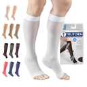Truform Sheer Compression Stockings, 15-20 mmHg, Women's Knee High Length, Open Toe, 20 Denier, White, Large