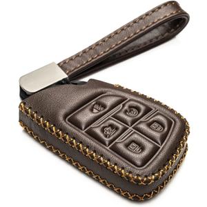 Vitodeco Genuine Leather Smart Key Fob Case with Leather Key Strap - Compatible with Chevrolet Suburban & Tahoe 2025, Silverado 2025 (5-Button, Brown)