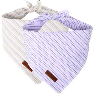 MR. CHUBBYFACE Macaron Striped Dog Bandanas Reversible Triangle Bibs Scarf Accessories for Dogs Cats Pets Brown and Purple L