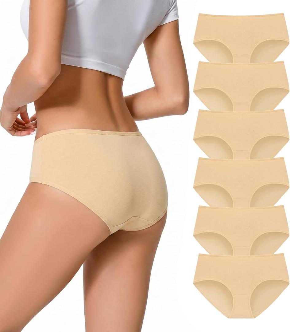 Cotton Underwear Womens Full Coverage Hipster Panties Soft Low Rise Breathable Ladies Briefs Multipack (Beige)