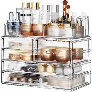 ZHIAI Stackable Storage Drawers, Acrylic Bathroom Counter Organizer Clear Makeup Organizers for Vanity, Kitchen Cabinets, Bathroom, Undersink, Home Organization and Storage (2Top 3 Drawers,)