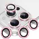 AGVEE 16 Pro & Max 3+3 6 Pack for iPhone 13 6.1" / 13 Mini 5.4" Camera Lens Protector, Bling Diamond & Bling Glitter Metal Ring 9H Tempered HD Glass Camera Cover Film, Bling-Pink