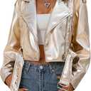 LY VAREY LIN Women Faux Leather Cropped Jacket Vegan Motor Biker Coat with Belt, Size Medium