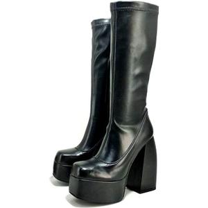 VOMIRA Ankle Boots for Women Chunky High Heel Sqaure Toe Side Zipper Pu Leather Stretch Boots Platform GoGo boots, size 10/43