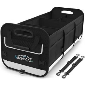 Simniam Large Car Trunk Organizer - with 5 Compartments Trunk Organizers and Storage SUV, Reinforced Handle, Securing Straps, Trunk Organizer (Black)