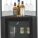 IDEALHOUSE Corner Bar Cabinet, Wine Bar Cabinet with Large Storage Space and Detachable Wine Rack, Wine Cabinets with Glass Holder and Mesh Door for Dining Room, Living Room, Kitchen (Black)