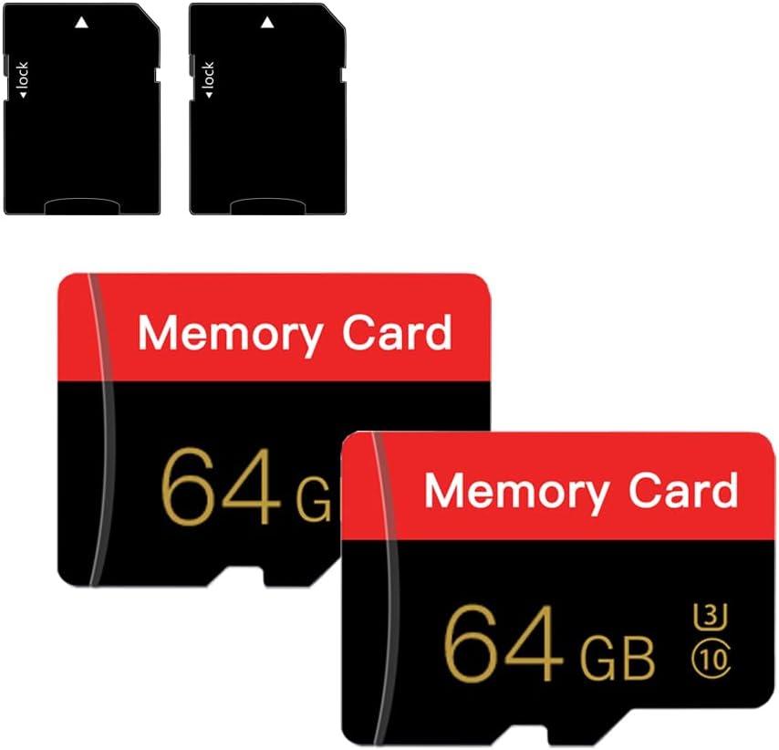 2 Pack Micro Memory Card 64 GB with Adapter, C10/U3/UHS-I/A1, TransFlash Card, TF Card for Camera, Smartphone, Tablet, Drone (Red 64GB *2)
