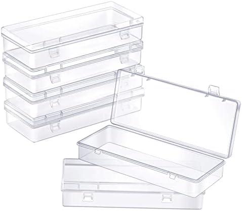 ZORRITA 6 Pack Small Plastic Storage Containers with Hinged Lids, Rectangle Clear Plastic Boxes for Beads, Jewelry, Game Pieces and Crafts Items (6.1 x 2.36 x 1.1 Inch)