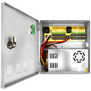 18-Channel DC 12-Volt 20-Amp Output CCTV Distributed Power Supply Box/Converter with AC Plug and Lock(20A 18-Channel)